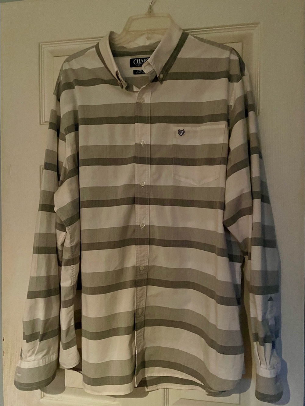 Chaps Men’s White & Gray Striped Button Down Dress Shirt-Size XXL